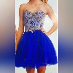 Firm $$ Strapless Blue and Silver Embellished Dress Sz Large